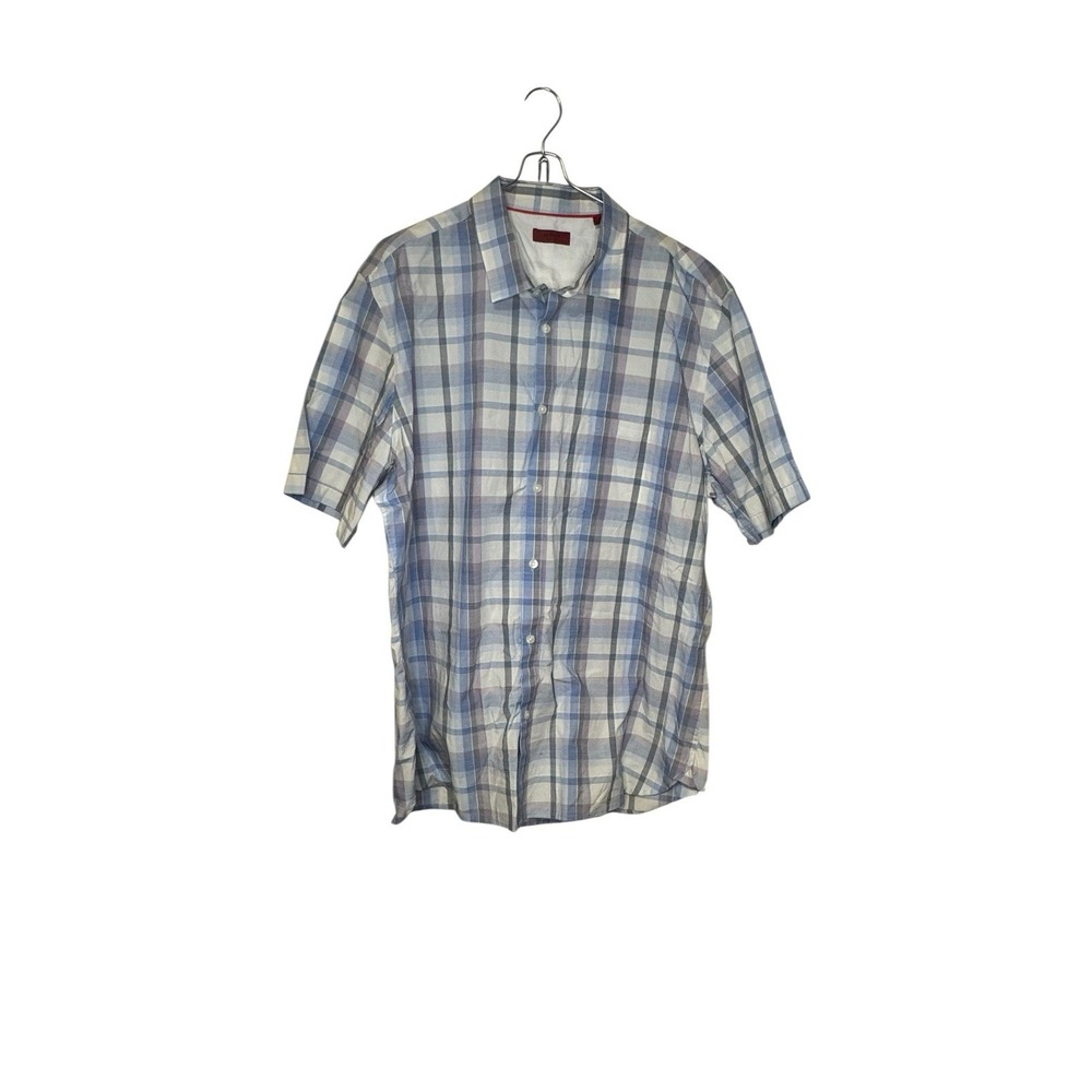 Alfani Mens Shirt Slim Fit Plaid Button-Up Spread Collar Short Sleeve Purple XXL